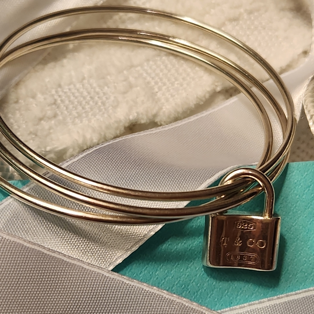 Tiffany & Co. Silver Bracelet with Gold Lock Charm